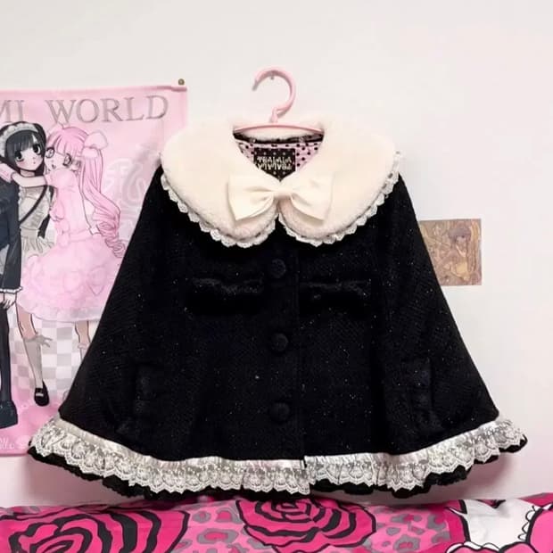 Tralala 트랄랄라 퍼 카라 리본 프릴레이스 케이프 양산형 히메갸루 