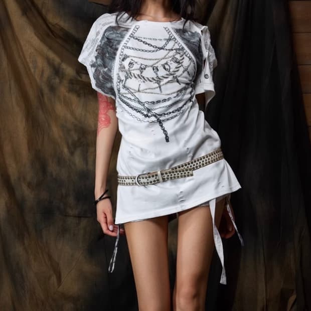 Original Chain Print Convertible Asymmet