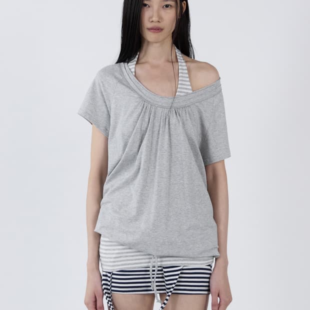 세릭 cerric round drawstring hem top gray