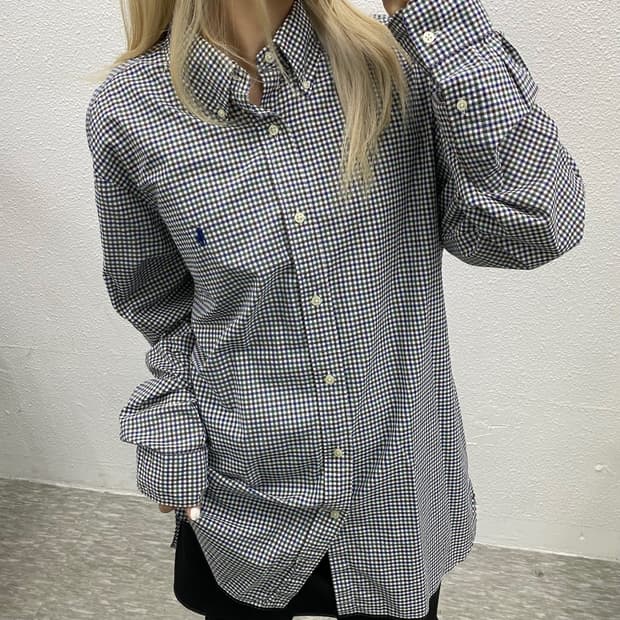 폴로 랄프로렌 네이비포니 체크 셔츠 L