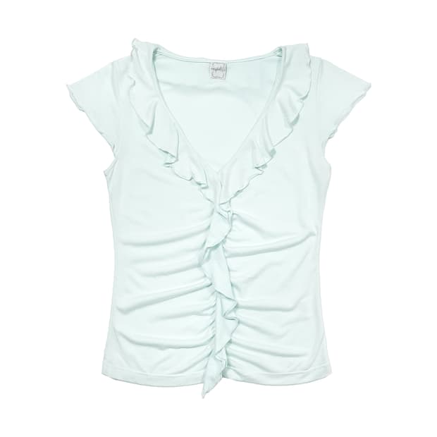 민트 프릴 슬림 티셔츠