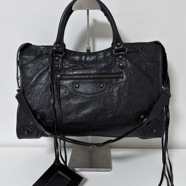 발렌시아가 시티 모터백 블랙 미디움