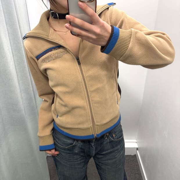 후부 레이디 베이지 하이넥 플리스 자켓