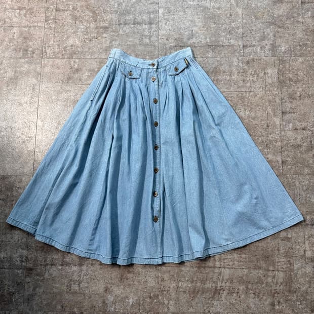 버튼 데님 롱 스커트