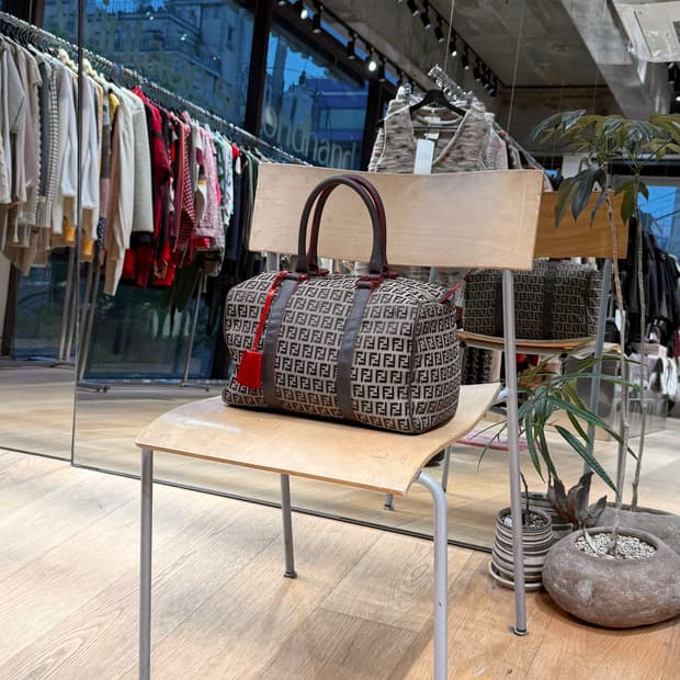 펜디 브라운 주카 캔버스 보스턴백