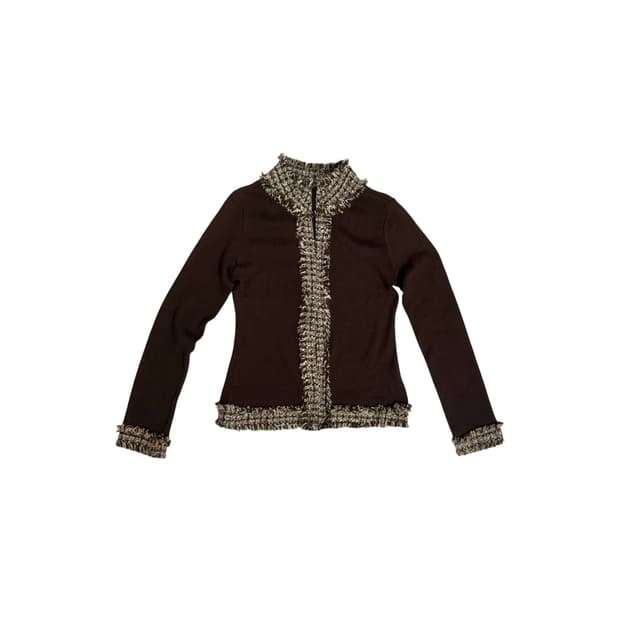 00s 페미닌 무드 트위드 트리밍 니트 집업