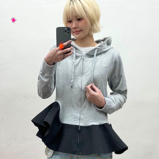 Black lace gray hooded zip-up 