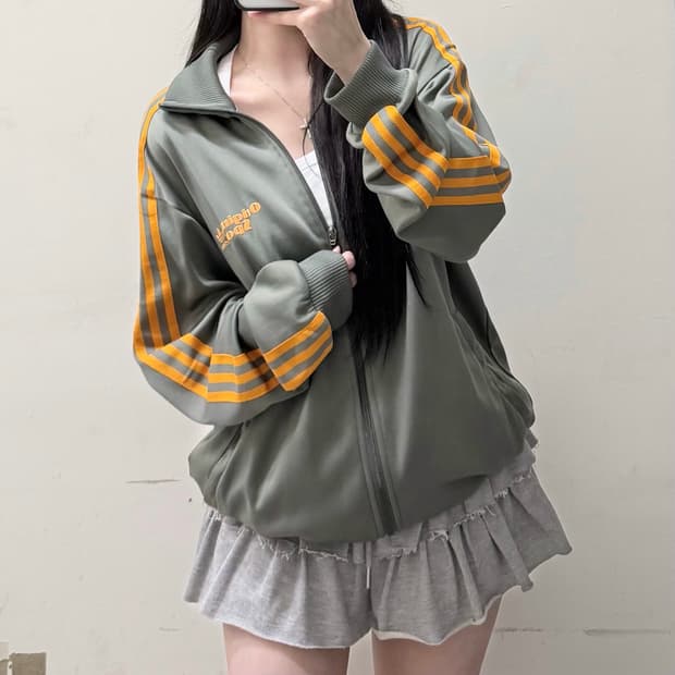 아디다스 카키 오리지날 오렌지 트랙탑 져지