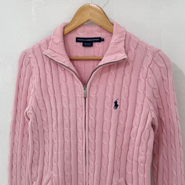 폴로 연핑크 꽈배기 집업