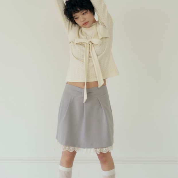 샤키리 보우 레이스 스커트 그레이