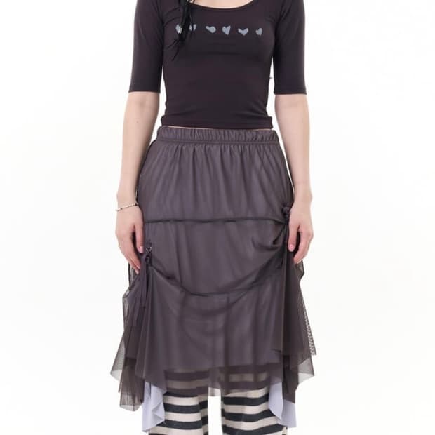 구해요) 탠스댄스 매쉬 레이어드 스커트(차콜)