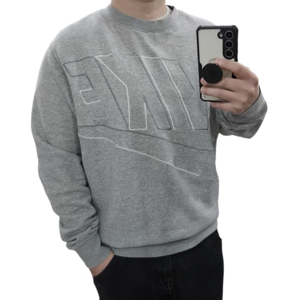 M 95-100 나이키 빅로고 자수 오버핏 맨투맨 그레이