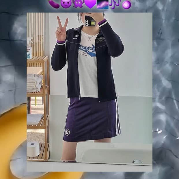 퍼플 스포티 코디 세트 (2벌) (휠라 져지, 아디다스 스커트)