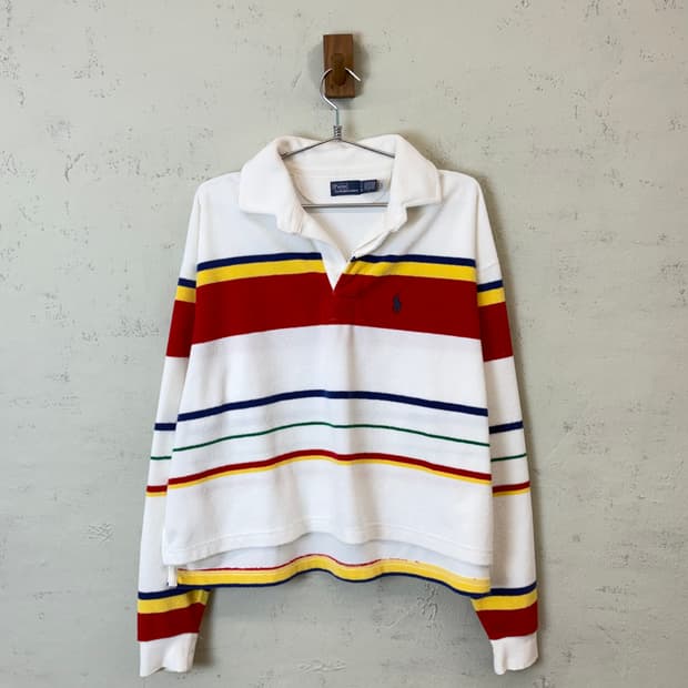 폴로랄프로렌 큐알라벨 스트라이프 테리 럭비 긴팔 카라티