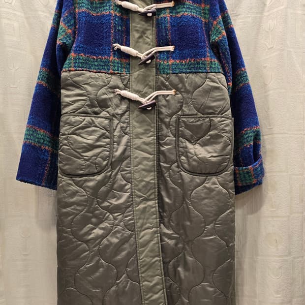 헬더 HELDER 체크 믹스 퀼팅 떡볶이 더블 롱 코트 프리사이즈