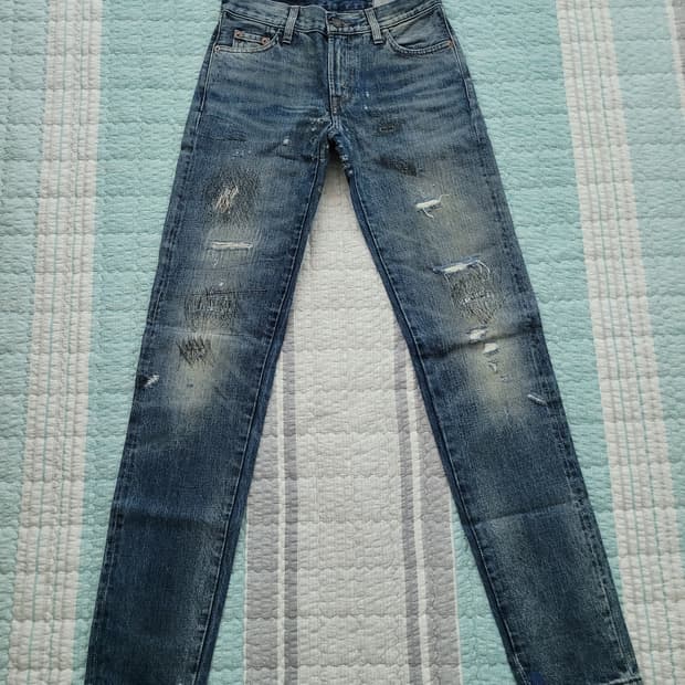 리바이스 빈티지클로징 LVC 69505. 디스리페어 슬림스키니 셀비지 