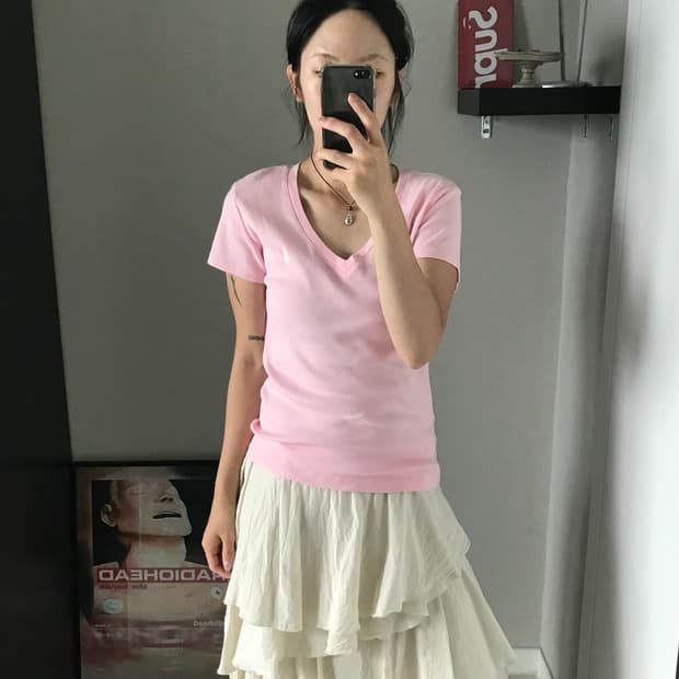 폴로 랄프로렌 스포츠 포니 로고 브이넥 핑크 반팔티