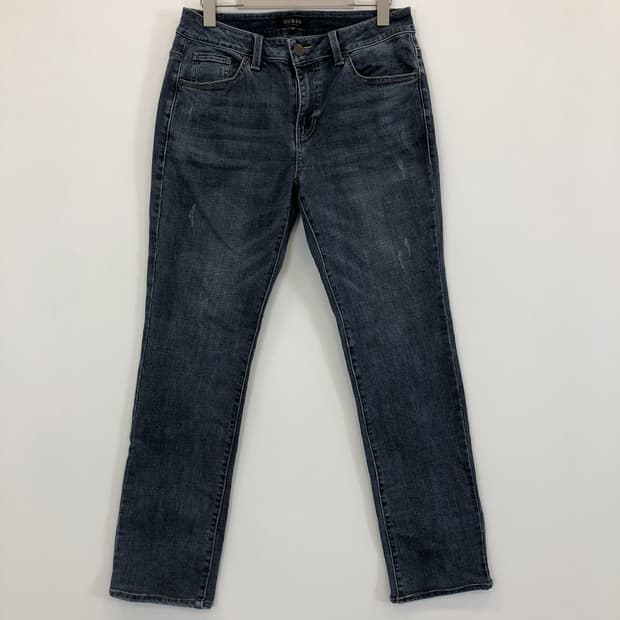 게스 프리미엄 스틸로고 크롭 데님진 32 인치 워싱 