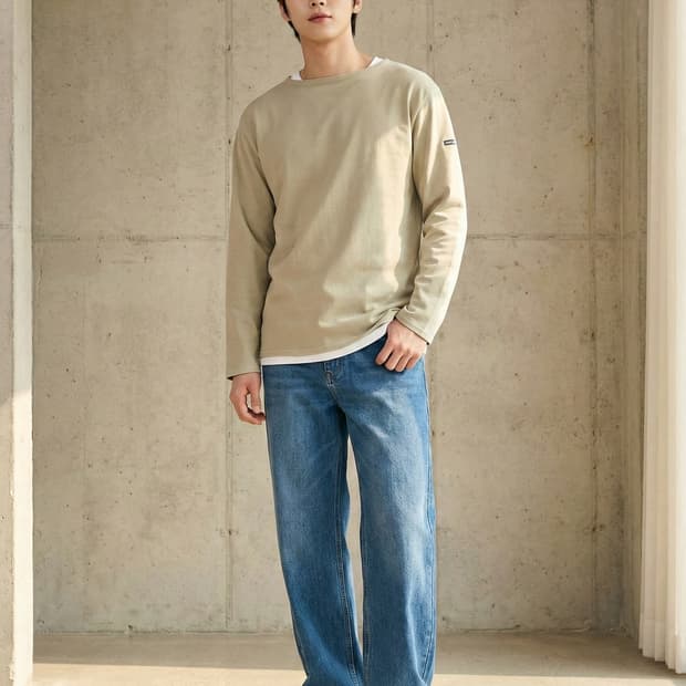 세인트제임스(SAINT JAMES) 솔리드 보트넥 긴팔 티셔츠