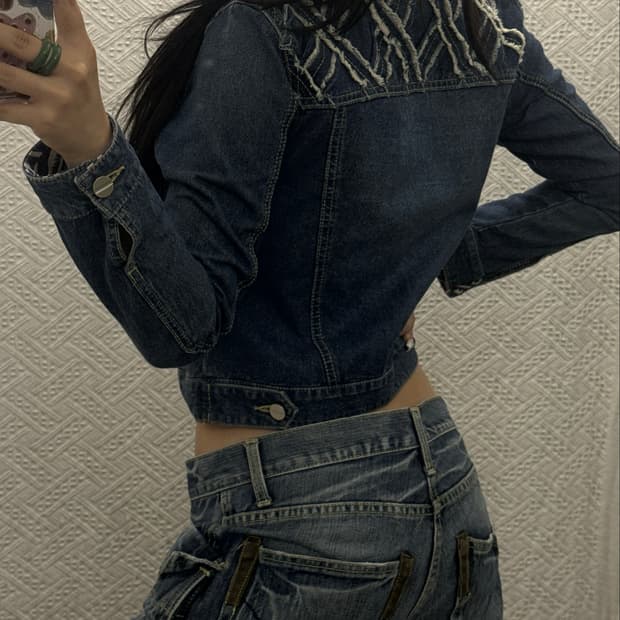 플라스틱 아일랜드 웨스턴 태슬 패치워크 데님 청자켓 K0553