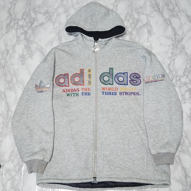 아디다스x데상트 앞 뒤 빅로고 90s 올드스쿨 양털 후드집업 자켓