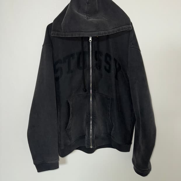 스투시 패이디드 후드집업 워시드블랙