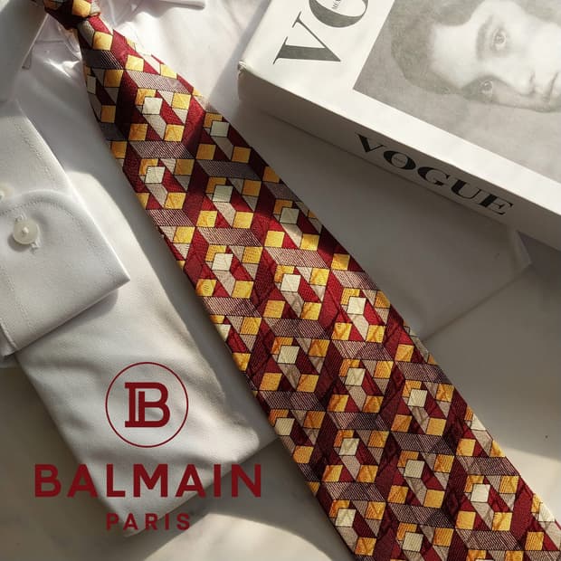 발망 버건디 지오메트릭 블록 실크 넥타이 9.8cm A등급 K1522
