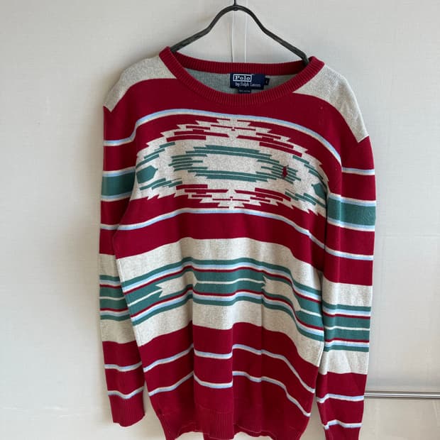 Polo나바호 패턴의 100%면 빈티지 스웨터 레드 L
