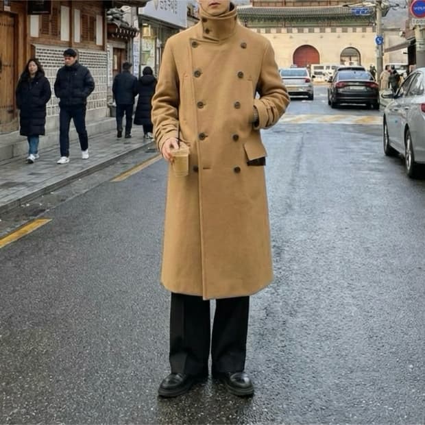 Bed J.W. Ford  2017 소매브레스트 하이넥커프 더블 롱 코트