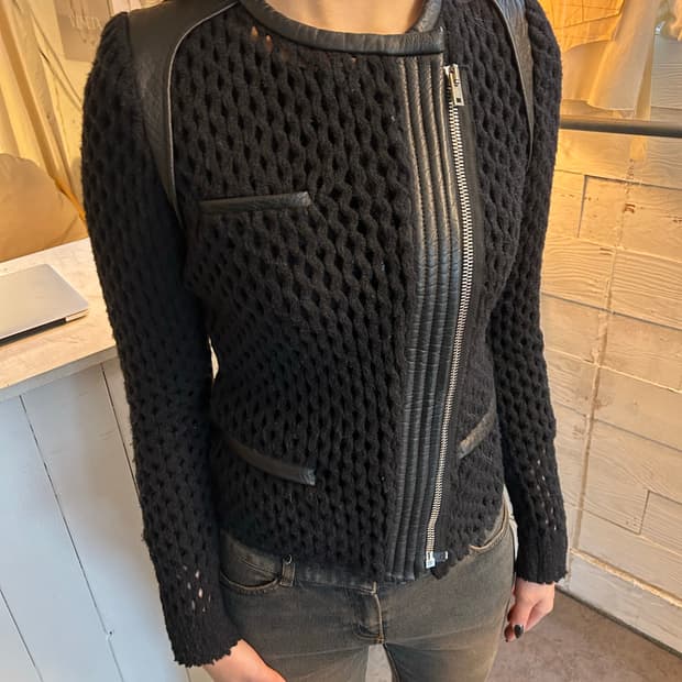 IRO leather knit zip up