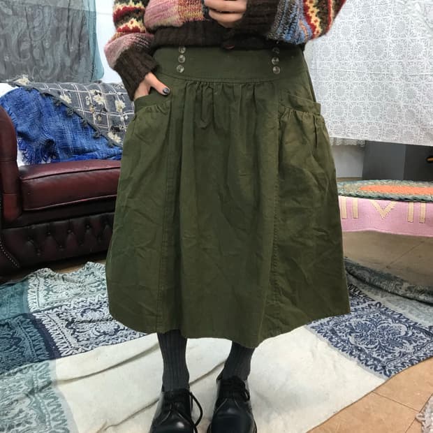 빈티지 여성 더블버튼 미디스커트 