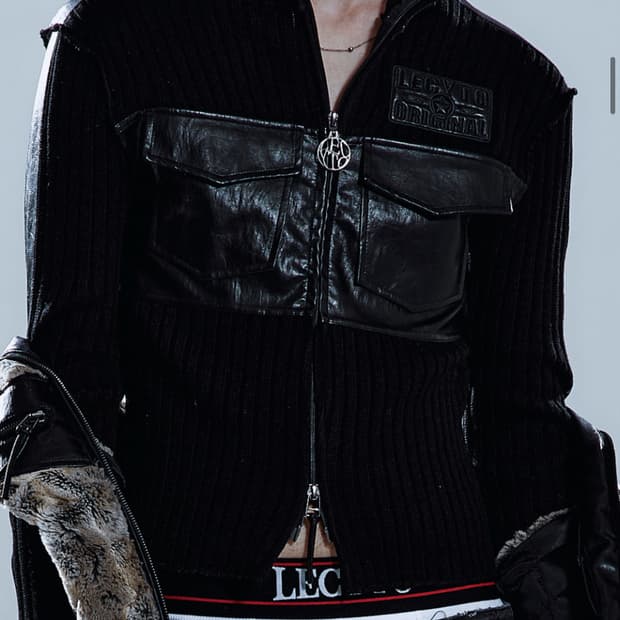 하이넥 니트 집업 Fabric Mix Neck Zip Up Black