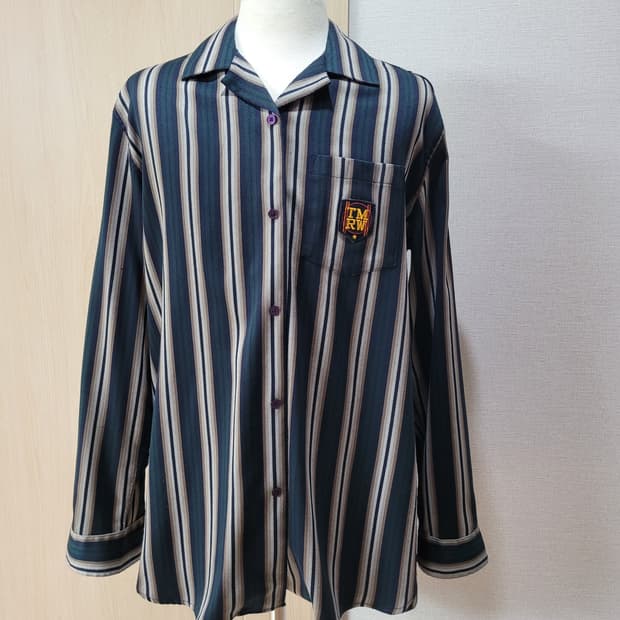 TMRW 남자 오픈카라 스트라이프 셔츠 110 그린