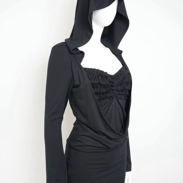 엘프엘프엘프 드레이프 후디 드레스 블랙