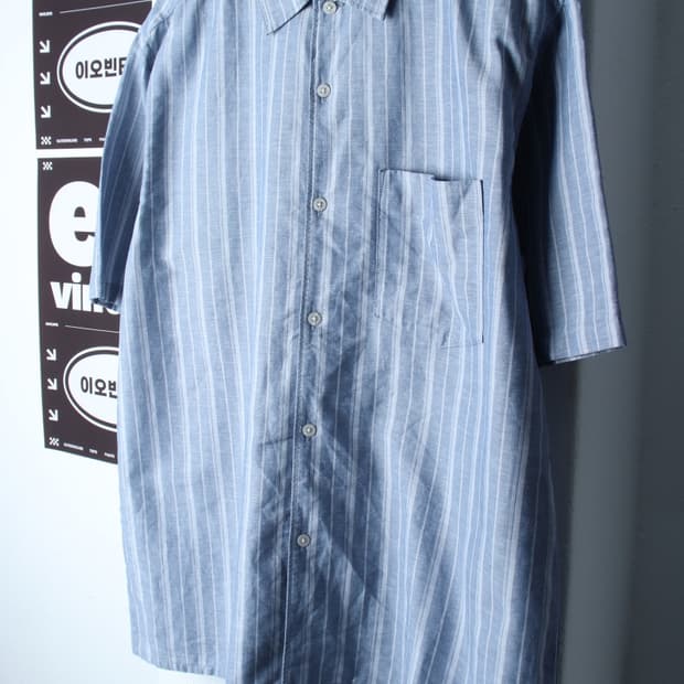 (L-XL) 유니클로 반팔 카라 티셔츠 셔츠 남방 스트라이프-H33197