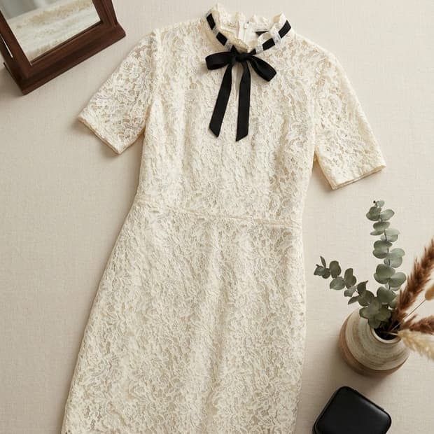 [Sandro/정품] 산드로 레이스 리본 미니 원피스 (상태 최상)