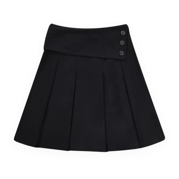 FOLDED WAIST PLEATS WOOL SKIRT