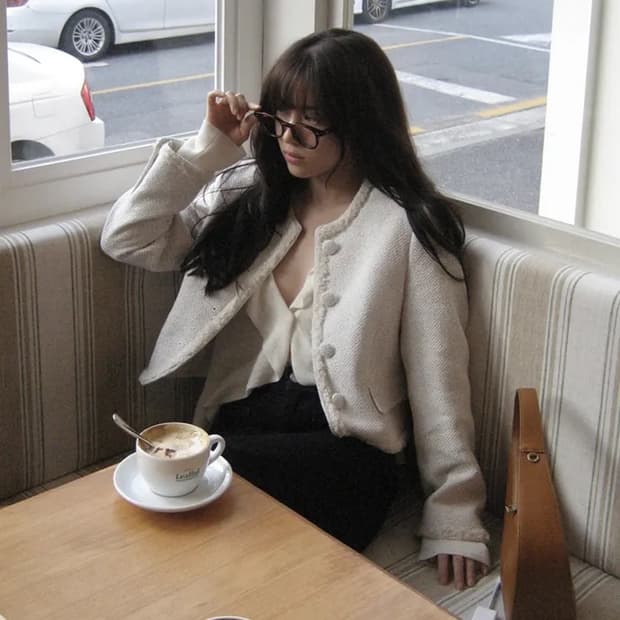 마론에디션 화이트 코튼 트위드 블레이저