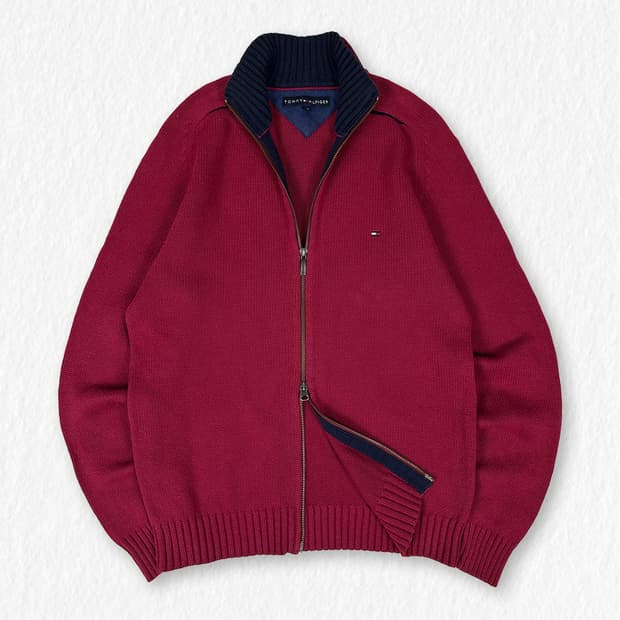 타미힐피거 버건디 니트 집업