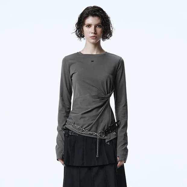 트리밍버드 트위스트 디테일 롱슬리브 차콜 