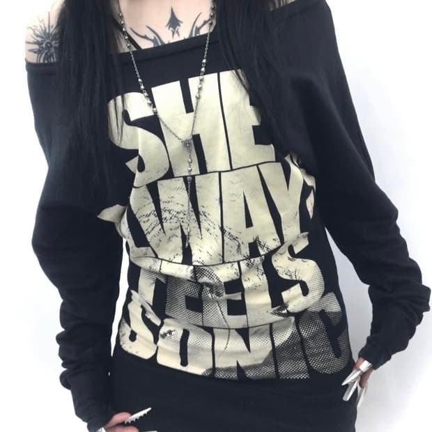 큐빈티지 갸루 오네걀 펑투케 펑크 와투케 롱슬리브 오프숄더 원피스