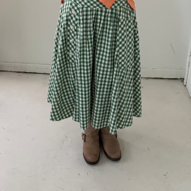 일본빈티지 그린체크 코튼 아방스커트