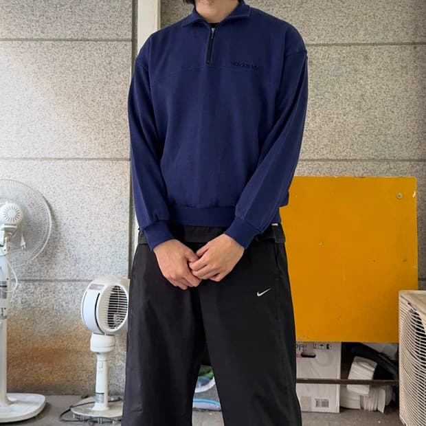 90s 아디다스 스펠 로고 코튼 반집업 니트