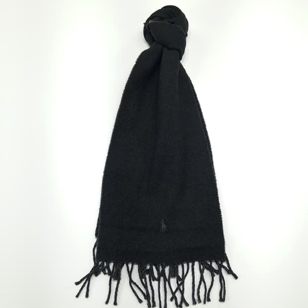 MX215 폴로 랄프로렌 차콜블랙 그레이 램스울 양면 목도리 머플러