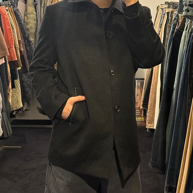 Mig 울 모 캐시미어 혼방 블랙 검정 숏 코트 95 m 카라 발마칸