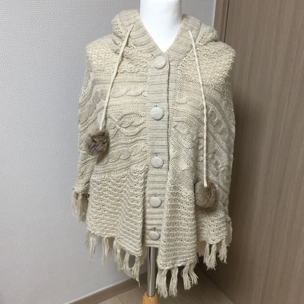 빈티지 모리걸 사와코 모카 폼폼이 케이프