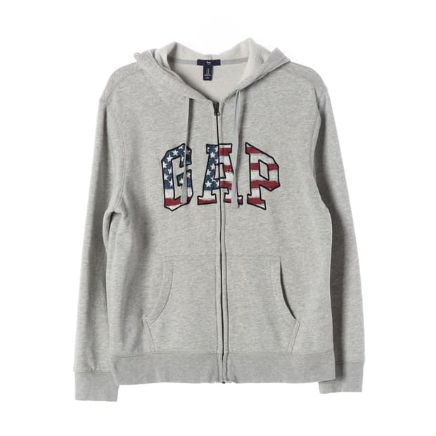 GAP 빈티지 성조기 빅로고 기모 후드집업 그레이 M