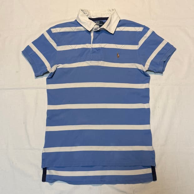 폴로 랄프로렌 반팔 스트라이프 럭비 카라티 스카이블루