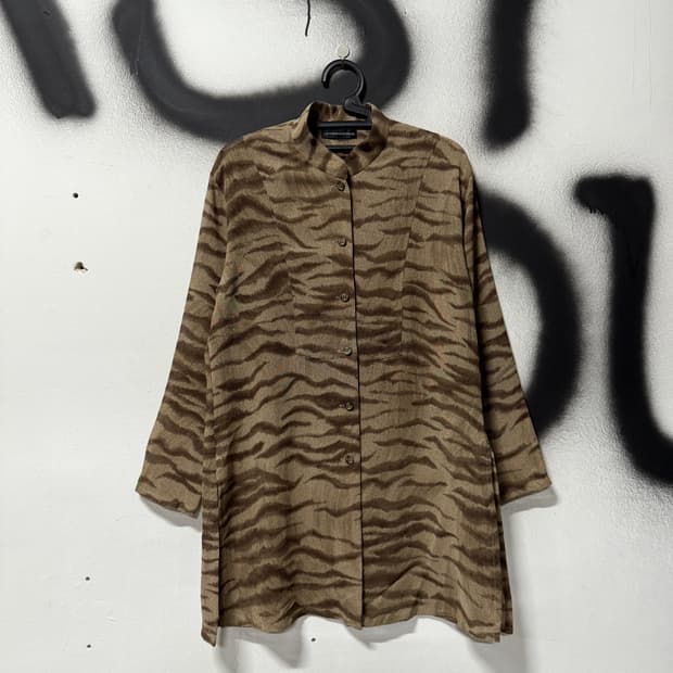 VTG 빈티지 지브라 애니멀 패턴 차이나 카라 롱 셔츠