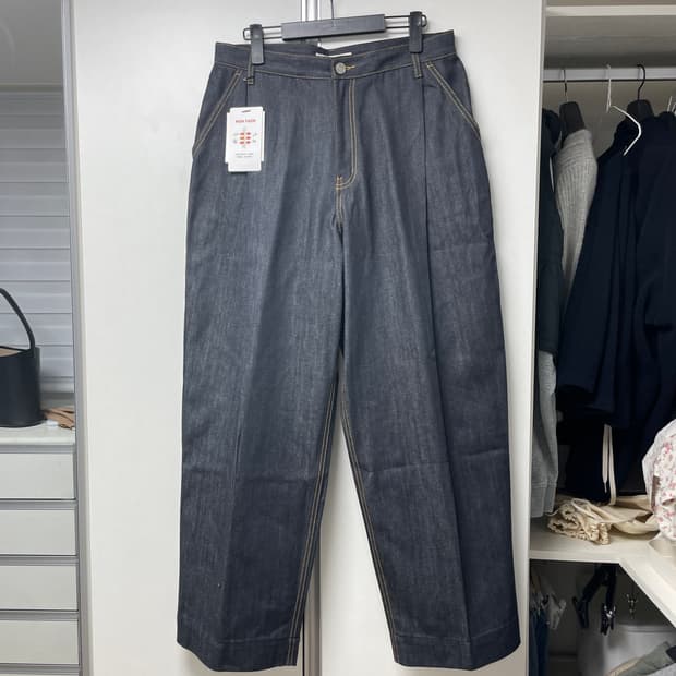 (새제품)넌블랭크 생지 와이드 핏 팬츠_INDIGO XXL